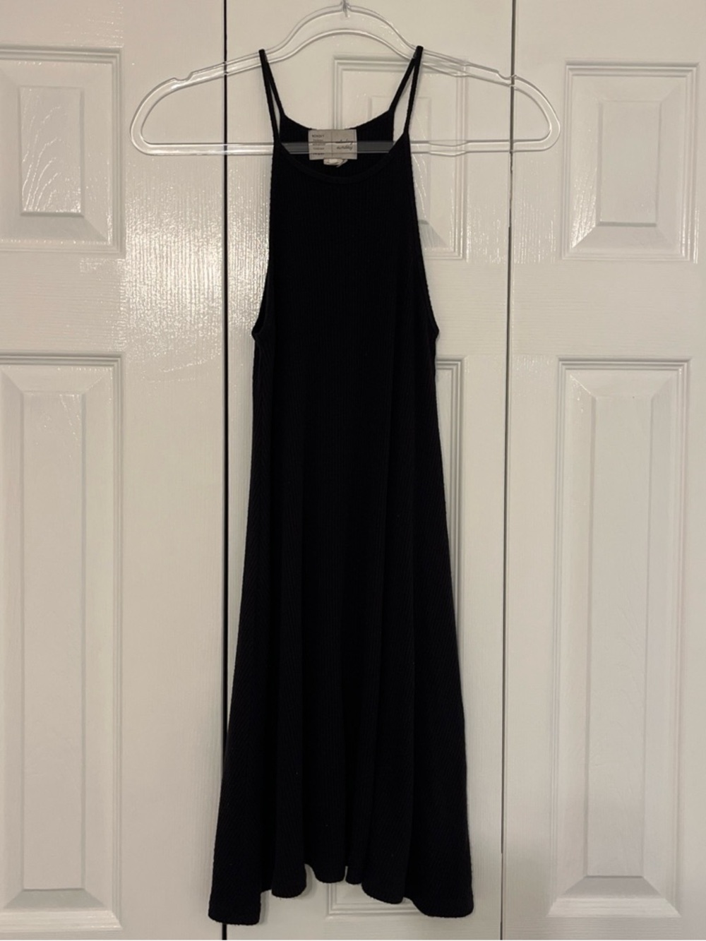 Anthropologie Black Ribbed Halter Maxi Dress